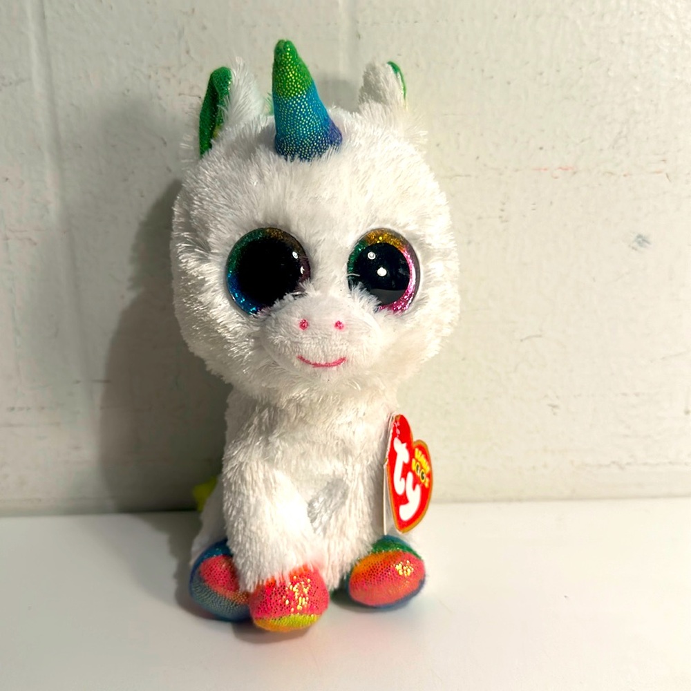 Ty Beanie Boos Pixy Unicorn Small White Plush Rainbow Sparkle Eyes NWT